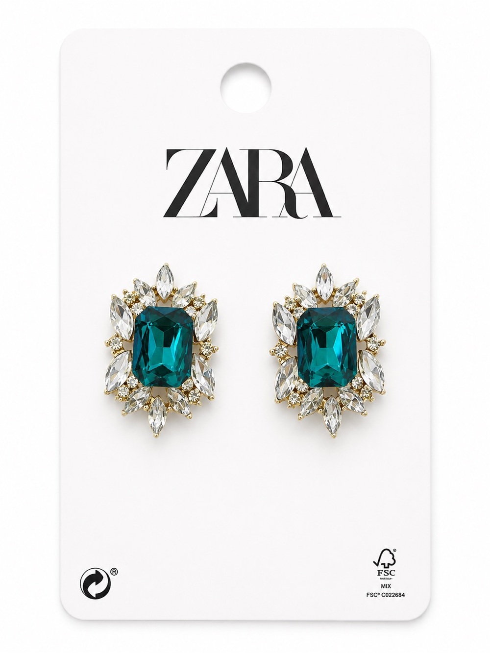 ZARA Teal Crystal Cluster Drop Earrings - Gold & Clear
